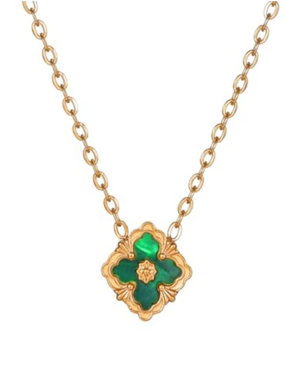 18K Gold-Plated Four-Leaf Clover Necklace Stainless Steel 15.75in